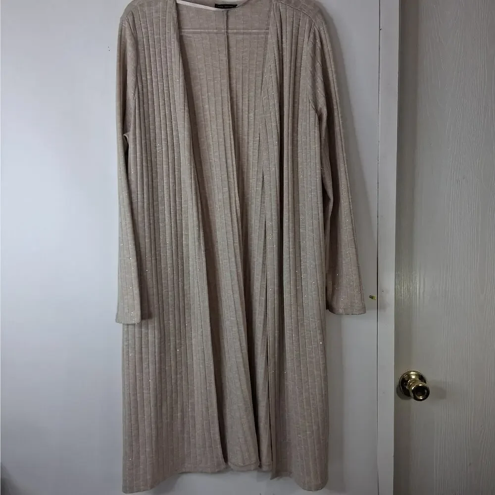 Lane Bryant Open Front Duster Cardigan Sweater Ribbed‎ Knit Women's 14/16 Beige